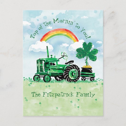 St. Patrick's Day Vintag Tractor Name Postkarte (Vorderseite)