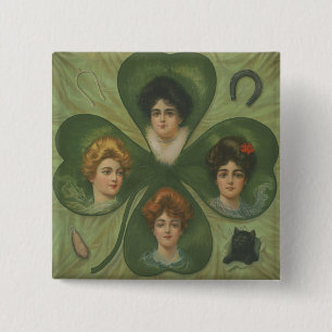 St. Patrick's Day Vintage Kleeblatt Lady Luck Kuns Button