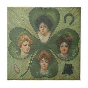 St. Patrick's Day Vintage Kleeblatt Lady Luck Kuns Fliese