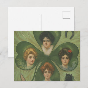 St. Patrick's Day Vintage Kleeblatt Lady Luck Kuns Postkarte