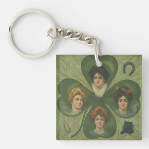 St. Patrick's Day Vintage Kleeblatt Lady Luck Kuns Schlüsselanhänger