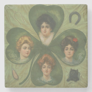 St. Patrick's Day Vintage Kleeblatt Lady Luck Kuns Steinuntersetzer