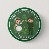 St. Patricks Day Vintage Kobold & Mädchen Button (Vorderseite)