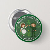 St. Patricks Day Vintage Kobold & Mädchen Button (Vorne & Hinten)