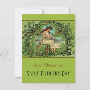 St. Patrick's Day Vintage Mädchen mit Shamrocks  Feiertagskarte