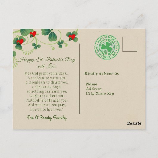 St. Patrick's Day Vintages Kleeblatt Postkarte (Rückseite)