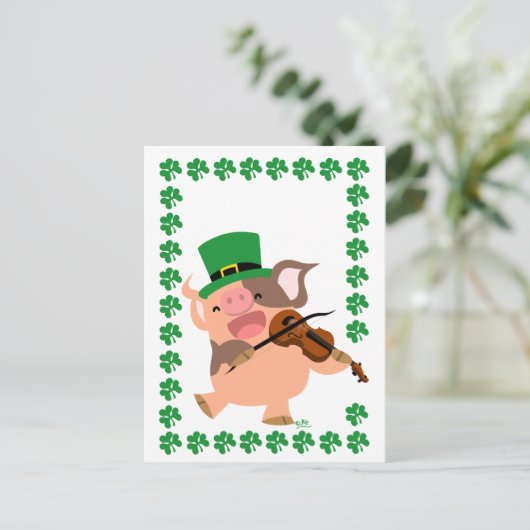 St Patrick's Day Violinist Schwein Postkarte (Stehend Vorderseite)