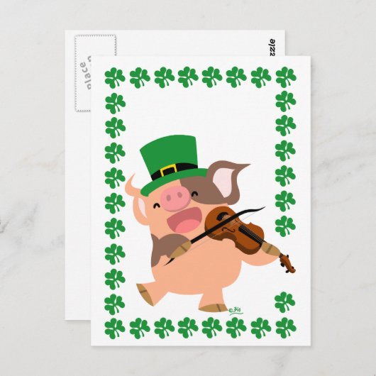 St Patrick's Day Violinist Schwein Postkarte (Vorne/Hinten)