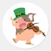 St Patrick's Day Violinist Schwein Rundaufkleber