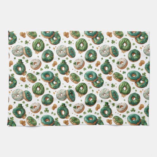 St. Patricks Day Wasserfarbe Donut & Kleeblatt Geschirrtuch (Horizontal)