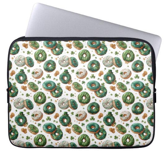 St. Patricks Day Wasserfarbe Donut & Kleeblatt Laptopschutzhülle (Vorderseite)