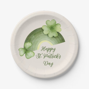 St. Patrick's Day – Wasserfarben-Shamrock-Regenbog Pappteller