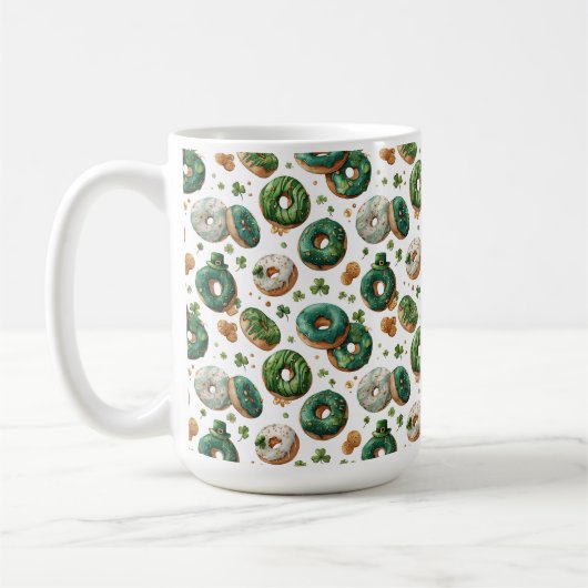 St Patricks Day Watercolor Donut & Shamrock Kaffeetasse (Links)