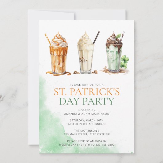 St. Patricks Day Watercolor Kleeblatt Milkshake Einladung (Vorderseite)