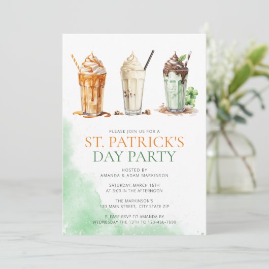 St. Patricks Day Watercolor Kleeblatt Milkshake Einladung (Stehend Vorderseite)