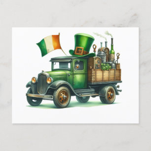 St Patrick's Day Watercolor Truck Irland Flagge Postkarte