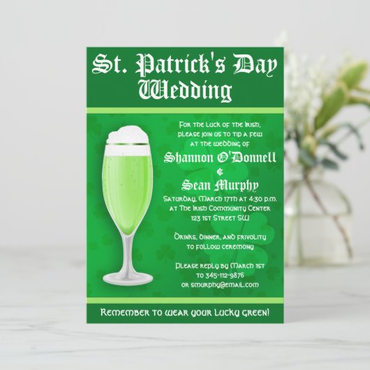 St. Patrick's Day Wedding Einladung (Stehend Vorderseite)