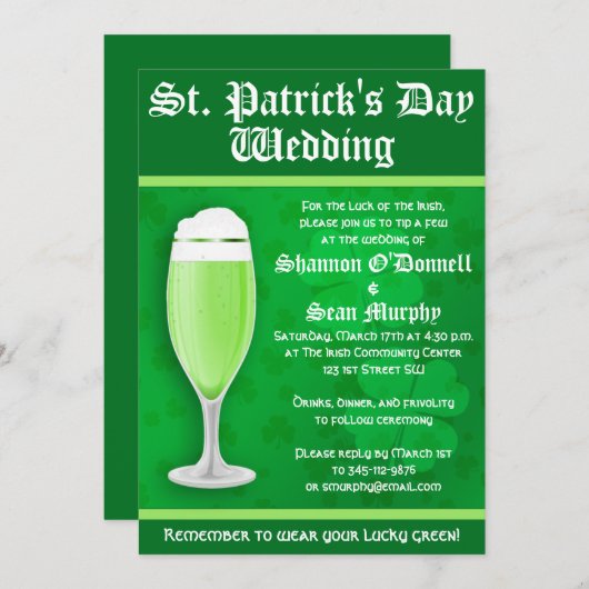 St. Patrick's Day Wedding Einladung (Vorne/Hinten)