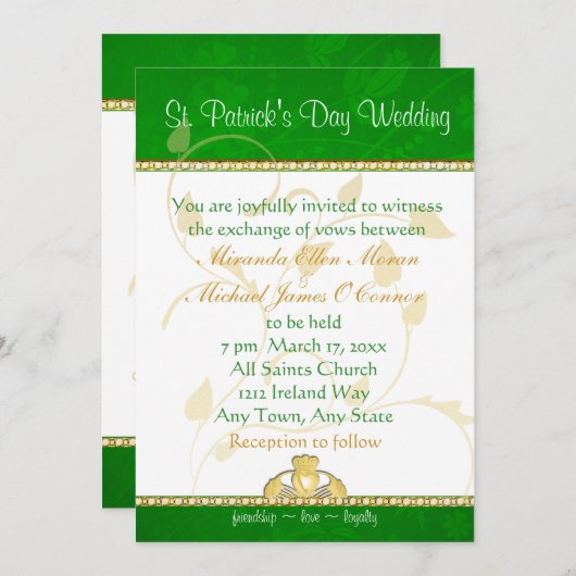St. Patrick's Day Wedding Einladung Claddaugh (Vorne/Hinten)