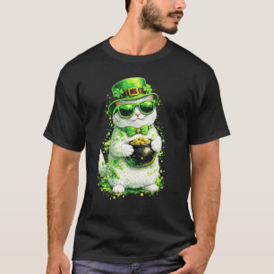 St Patricks Day Weiße Katze Liebhaber Shamrock Iri T-Shirt
