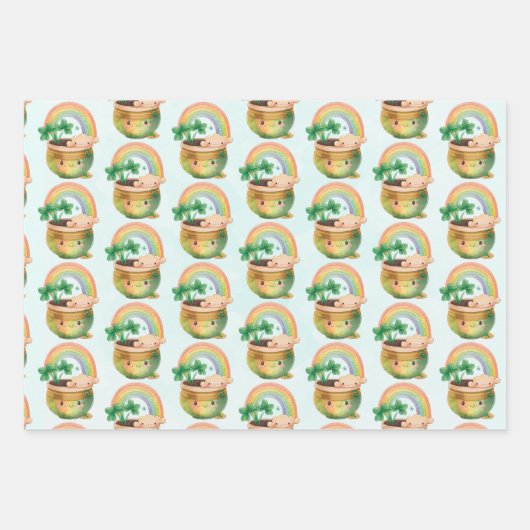 St. Patrick's Day Whimsical Rainbow & Clover Geschenkpapier Set (Vorderseite 2)