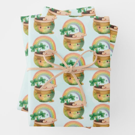 St. Patrick's Day Whimsical Rainbow & Clover Geschenkpapier Set (Beispiel)