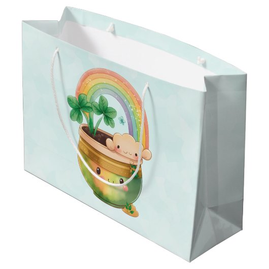 St. Patrick's Day Whimsical Rainbow & Clover Große Geschenktüte (Rückseite Schrägansicht)