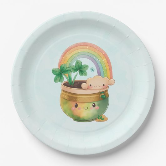 St. Patrick's Day Whimsical Rainbow & Clover Pappteller (Vorderseite)