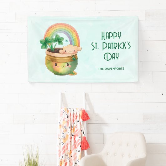 St. Patrick's Day Whimsical Rainbow & Clover Party Banner (Insitu)