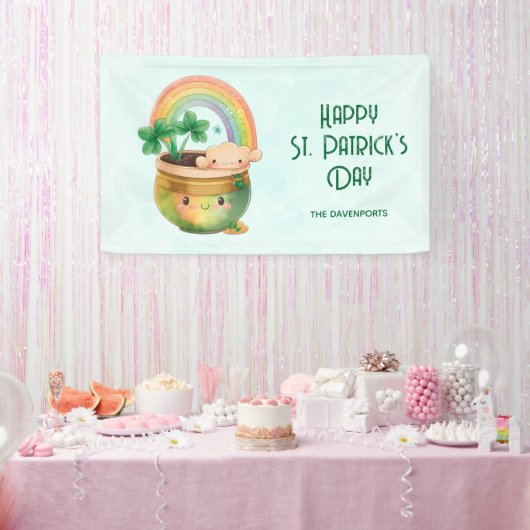 St. Patrick's Day Whimsical Rainbow & Clover Party Banner (Party)