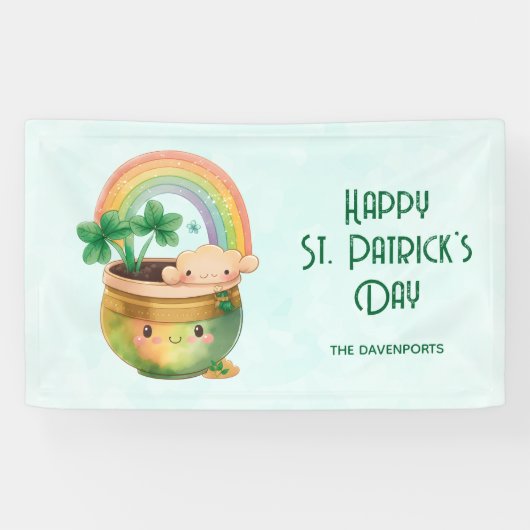 St. Patrick's Day Whimsical Rainbow & Clover Party Banner (Horizontal)