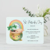 St. Patrick's Day Whimsical Rainbow & Clover Party Einladung (Stehend Vorderseite)