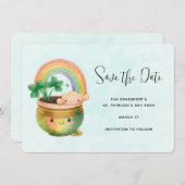 St. Patrick's Day Whimsical Rainbow & Clover Save The Date (Vorne/Hinten)