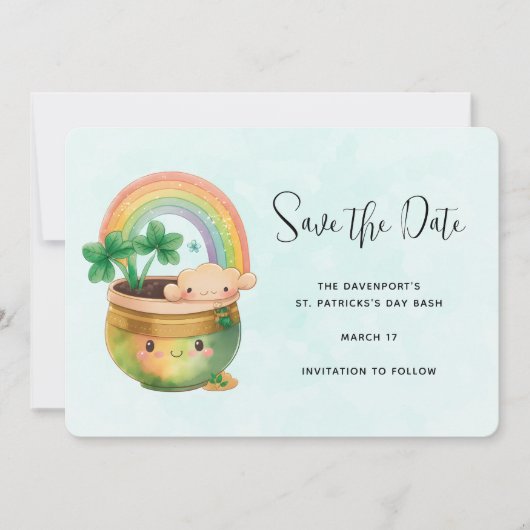 St. Patrick's Day Whimsical Rainbow & Clover Save The Date (Vorderseite)