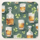 St. Patrick's Day Whiskey und Shamrock-Muster Rechteckiger Pappuntersetzer (Vorderseite)
