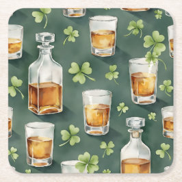 St. Patrick's Day Whiskey und Shamrock-Muster Rechteckiger Pappuntersetzer