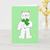 St Patrick's Day White Cat mit Kleeblatt Karte (Gelbe Blume)