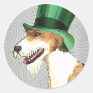 St. Patrick's Day Wire Fox Terrier Runder Aufkleber