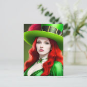 St. Patricks Day Woman in Green Tophat Postkarte (Stehend Vorderseite)