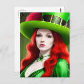 St. Patricks Day Woman in Green Tophat Postkarte (Vorne/Hinten)