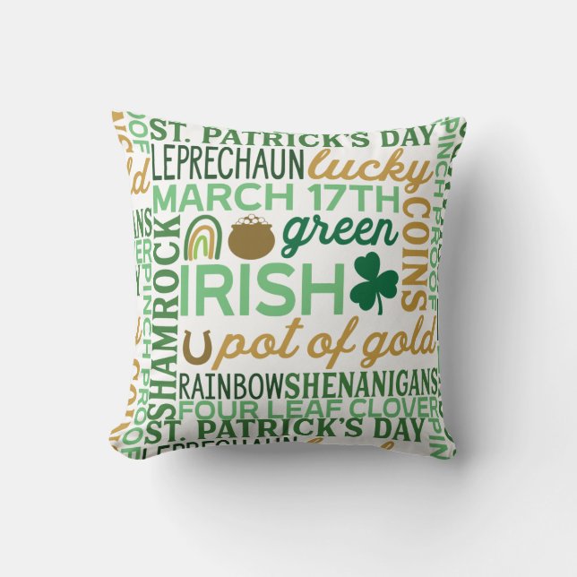 St Patrick's Day Word Art Collage Throw Kissen (Vorderseite)