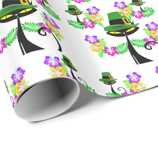 St. Patrick's Day Wrapping Paper Cat Floral Geschenkpapier (Rolleneckpunkt)