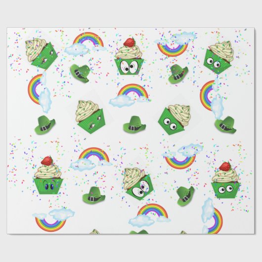 St. Patrick's Day Wrapping Paper Cupcake Rainbow Geschenkpapier (Flach)