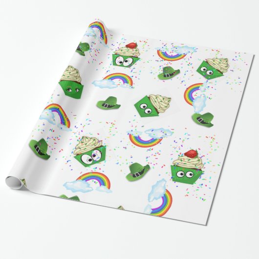St. Patrick's Day Wrapping Paper Cupcake Rainbow Geschenkpapier (Ungerollt)