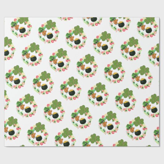 St. Patrick's Day Wrapping Paper Teddy Bear Geschenkpapier (Flach)