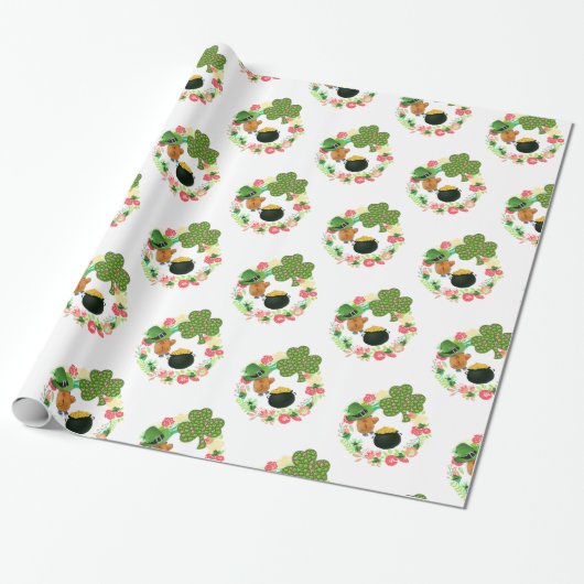 St. Patrick's Day Wrapping Paper Teddy Bear Geschenkpapier (Ungerollt)