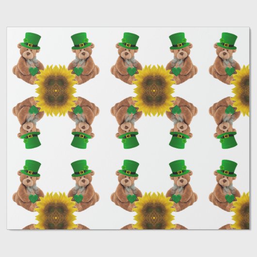 St. Patrick's Day Wrapping Paper Teddy Bear Geschenkpapier (Flach)