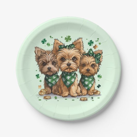 St. Patrick's Day Yorkshire Terrier Dogs Pappteller (Vorderseite)
