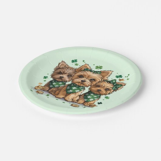 St. Patrick's Day Yorkshire Terrier Dogs Pappteller (Schrägansicht)