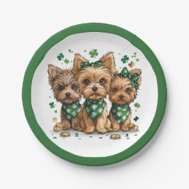 St. Patrick's Day Yorkshire Terrier Dogs Pappteller